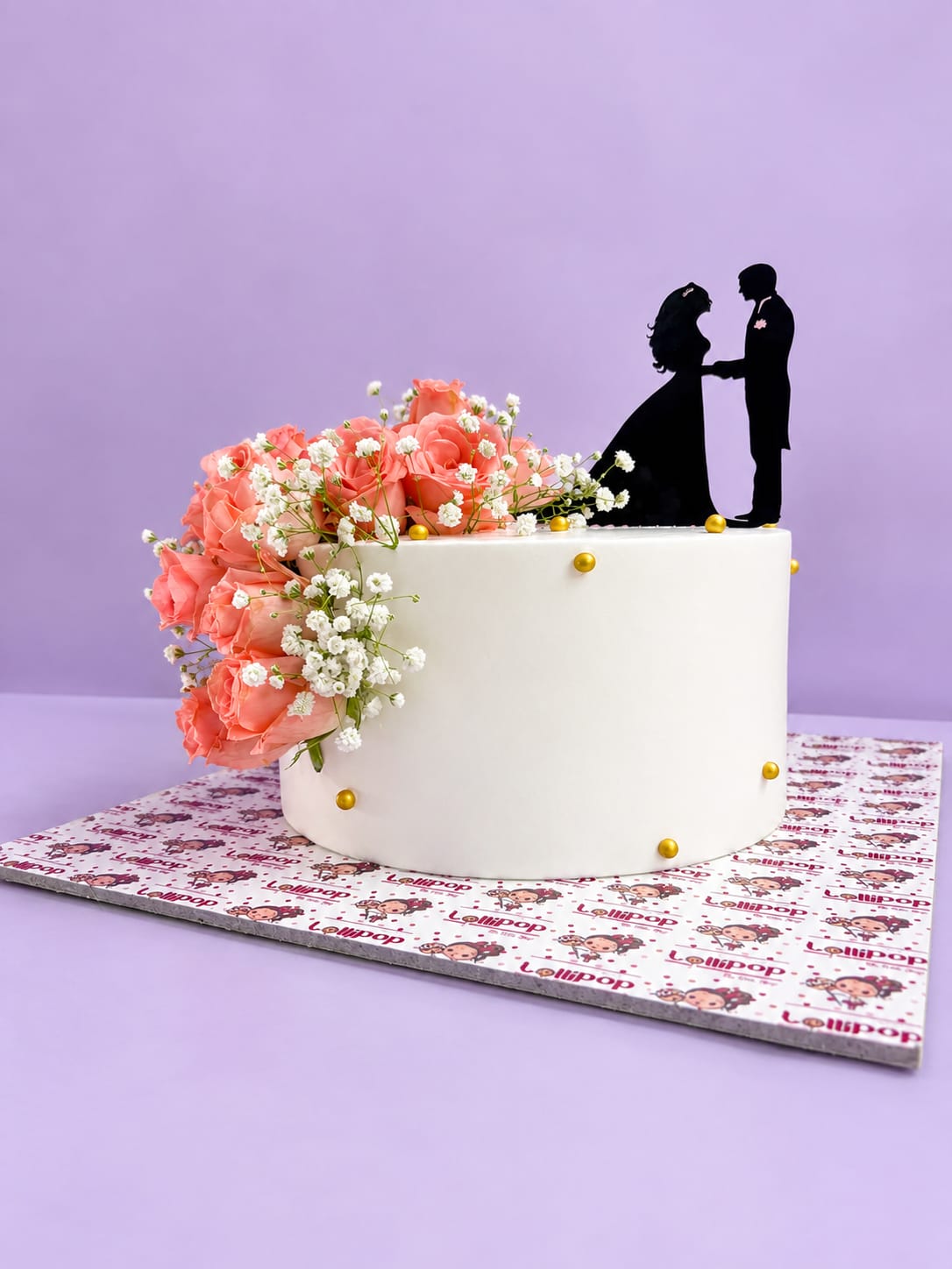 Peach Rose Silhouette Wedding Cake